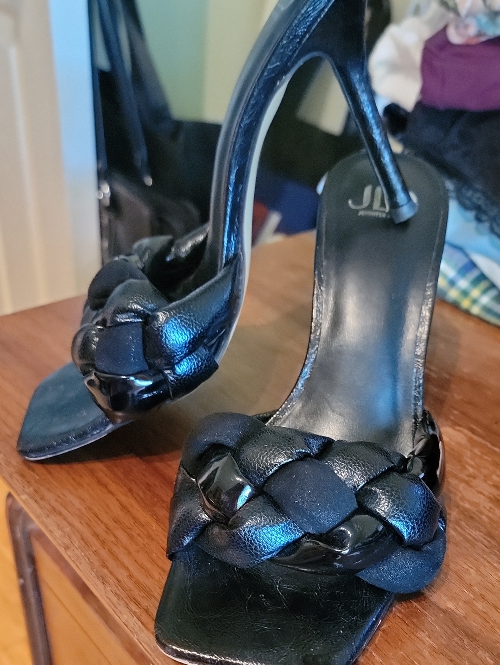 Women’s Black Braided Open-Toe High Heel Sandals